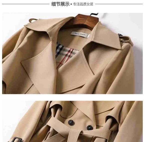 LE2380 Khaki Design Trench Coat Double Layer Windbreaker Midi Version British Style Casual Loose Coat Plus Size Overcoat - Image 4