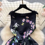 LE1917 2025 Socialite Banquet Evening Dress Summer French Slimming Temperament A-Line Sleeveless Lady Fold Floral Printed  Dress - Image 3