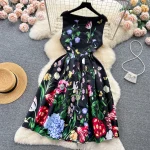 LE1917 2025 Socialite Banquet Evening Dress Summer French Slimming Temperament A-Line Sleeveless Lady Fold Floral Printed  Dress - Image 2