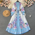 LE1899 2025 Spring Women'S Clothing Floral Print Shirt Dress Socialite Long Puff Sleeve Dress Socialite Office Party Maxi Dress - Image 4