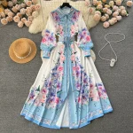 LE1899 2025 Spring Women'S Clothing Floral Print Shirt Dress Socialite Long Puff Sleeve Dress Socialite Office Party Maxi Dress - Image 3