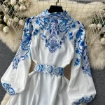 LE1652 Boutique's Hot Sale Women's A-Line Single-Breasted Bubble Long-Sleeved Elegant Classical Printed Patterns Cloth - Image 3