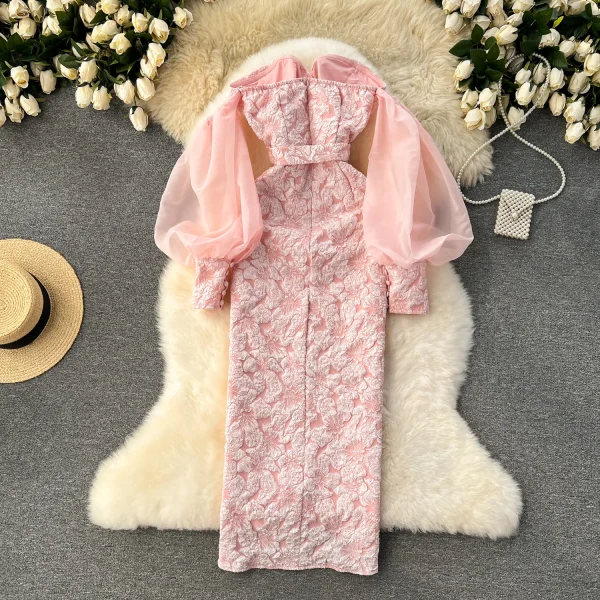 LE2148 Celebrity Banquet Dress Chic Irregular Hemline Woman'S Evening Dress Luxury Lantern Sleeve Sexy Strapless Long Dress - Image 2