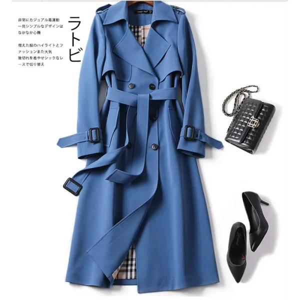 LE2380 Khaki Design Trench Coat Double Layer Windbreaker Midi Version British Style Casual Loose Coat Plus Size Overcoat - Image 3