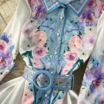 LE1899 2025 Spring Women'S Clothing Floral Print Shirt Dress Socialite Long Puff Sleeve Dress Socialite Office Party Maxi Dress - Image 5