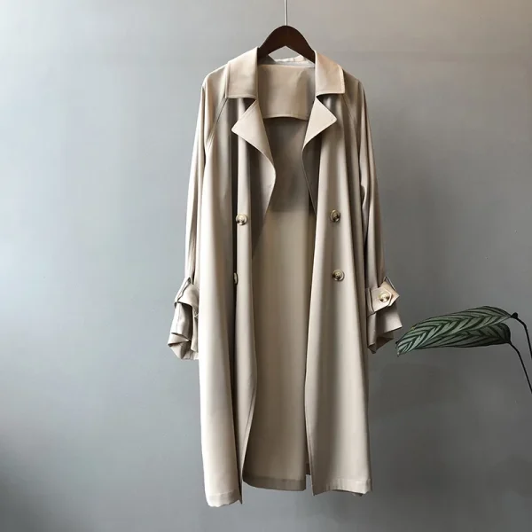 LE4540 Autumn New Long Coat Thin Trench Coat Women Long Temperament Loose Solid Color Over the Knee Coat