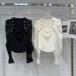 LE2049  New Style of Small Fragrant Metal Button Gauze Bubble Sleeve Low Collar Temperament Girl Little Dress - Image 5