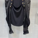 LE2049  New Style of Small Fragrant Metal Button Gauze Bubble Sleeve Low Collar Temperament Girl Little Dress - Image 3