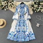 LE1652 Boutique's Hot Sale Women's A-Line Single-Breasted Bubble Long-Sleeved Elegant Classical Printed Patterns Cloth