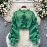LE4024 Light Luxury Girl Style Lantern Sleeve Shirt Women'S Gauze Three-Dimensional Flower Loose Design Blouse - Image 3