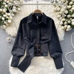LE4020 Haruhi Blouse Woman Design Pressure-Sensitive Pleated Waist Slimming Short French Puffy Sleeve Top - Image 3