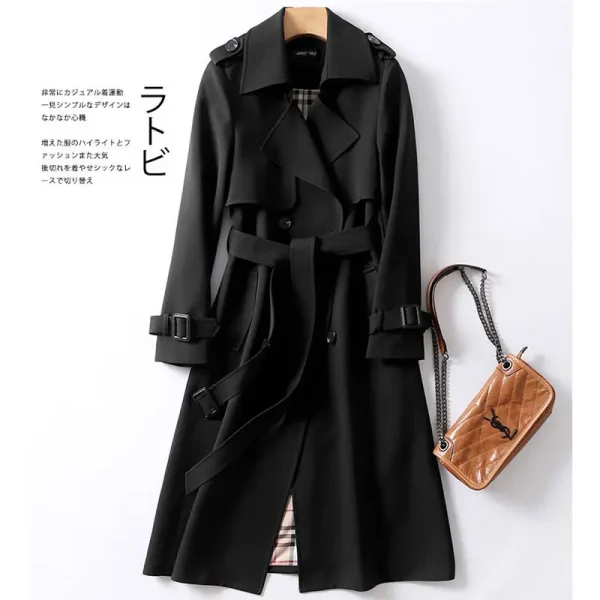 LE2380 Khaki Design Trench Coat Double Layer Windbreaker Midi Version British Style Casual Loose Coat Plus Size Overcoat - Image 2